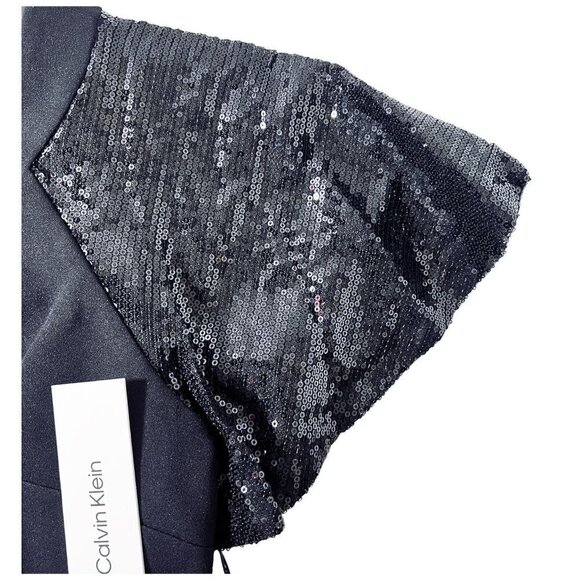 Calvin Klein Womens Black Sequins Short Sleeve Sheath Cocktail Dress Sz 10 New - Picture 8 of 11